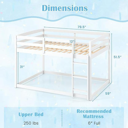 Giantex Full Over Full Bunk Bed, Solid Wood Kids Bunk Bed with Full-Length Guardrails, Integrated Ladder & Anti-Tippling Kits, Low Bunk Beds for Kids, No Box Spring Needed, White