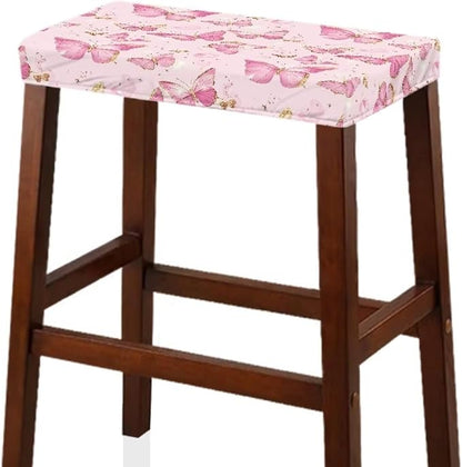 Butterfly Pink Bar Stool Seat Covers Rectangle Stool Covers Set of 2 Bench Covers Slipcover Rectangle Stretch Counter Height Bar Stools Slipcovers Counter Stool Covers Saddle Seat Cover