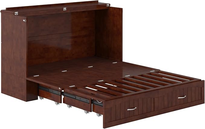 AFI, Southampton Murphy Bed Chest Queen with 6" Mattress, Storage Drawer & Built-in USB Charger, Walnut