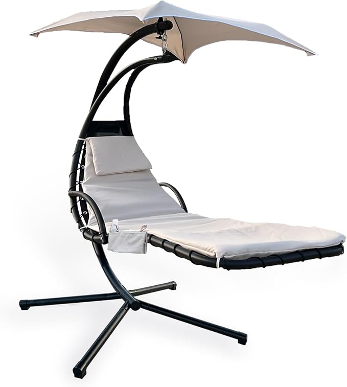Outdoor Hanging Lounge Chair Replacement Cushion Cover and Umbrella Fabric, Made for Patio Curved Chaise Lounge Swinging Hammock Chair Pads, Waterproof Soft Fabric (Cushion Not Included, Khaki)