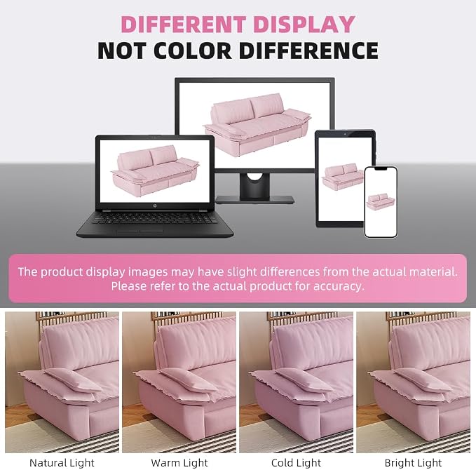 73.2" Sleeper Sofa Bed Queen Size, 3-in-1 Convertible Couch, Modern Pull Out Couches, Comfy Velvet Futon Sofa, Cloud Loveseat Lounge, Pillow Arm for Small Spaces, Living Room, Apartment, Pink