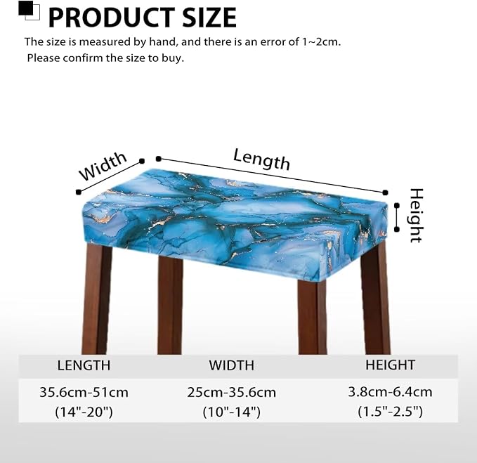 Blue Marble Bar Stool Seat Covers Rectangle Set of 2 Bench Covers Slipcover Counter Height Bar Stools Slipcovers Counter Stool Covers Saddle Seat Cover