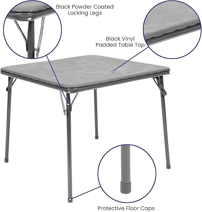 Flash Furniture Mindy Kids 5-Piece Folding Square Table and Chairs Set for Daycare and Classrooms, Children's Activity Table and Chairs Set, Gray