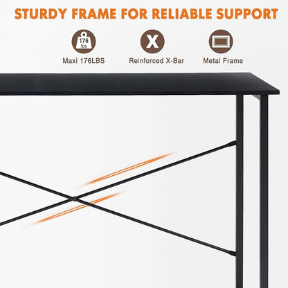 Sweetcrispy Computer Small Office Desk 44 Inch Student Study Writing Work with Metal Frame Wood Tabletop Modern Simple PC Table for Home and Bedroom, Black