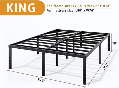 LUMUNANCE Metal Bed Frame King Size - 18 Inch Heavy-Duty King Platform Bed Frame No Box Spring Needed, Easy Assembly, Noise-Free, Sturdy Mattress Foundation, Underbed Storage Space