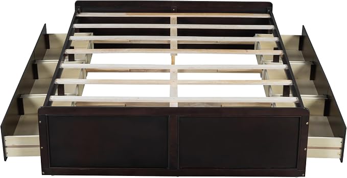 Merax Wood Queen Size Platform Bed Frame with 6 Drawers, Storage Bed Frame Without Headboard for Kids Teens and Adults, Espresso