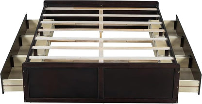 Merax Wood Queen Size Platform Bed Frame with 6 Drawers, Storage Bed Frame Without Headboard for Kids Teens and Adults, Espresso