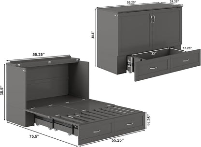 AFI Hamilton Full Murphy Bed Chest with Mattress, Storage, and Built-in Charger in Grey