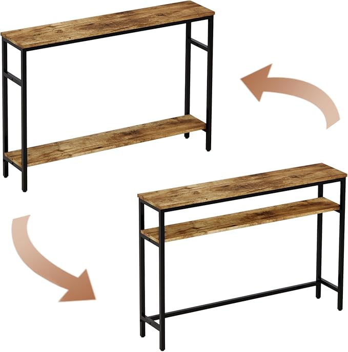 Timberer Narrow Console Table, 47 Inch Sofa Table with Adjustable Shelf, 2-Tier Long Skinny Table for Hallway, Entryway, Living Room, Foyer, Rustic Brown