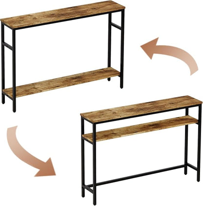 Timberer Narrow Console Table, 47 Inch Sofa Table with Adjustable Shelf, 2-Tier Long Skinny Table for Hallway, Entryway, Living Room, Foyer, Rustic Brown