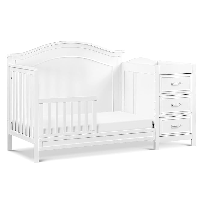 Davinci Charlie 4-in-1 Convertible Baby Crib w/Changing Table, White | Greenguard Certified Baby Crib Convertible to Toddler Bed, Daybed, Full-Size Bed - Changing Table Combo w/ Extra Storage