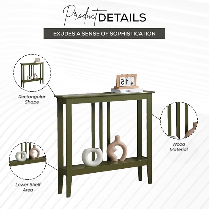 Kings Brand Narrow Console Table w/Storage Shelf, Sofa Entryway, Avocado | Narrow Console Table with Storage Shelf – Slim Design Fits Entryways, Hallways, Behind Sofas, Shelf Décor, Books, Essentials