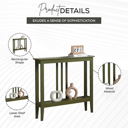 Kings Brand Narrow Console Table w/Storage Shelf, Sofa Entryway, Avocado | Narrow Console Table with Storage Shelf – Slim Design Fits Entryways, Hallways, Behind Sofas, Shelf Décor, Books, Essentials