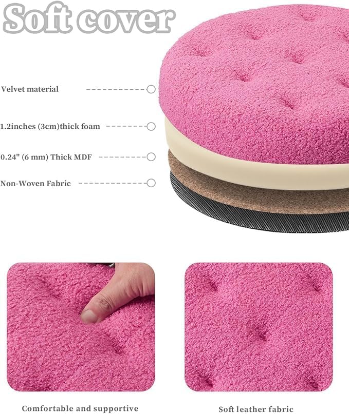 Bsketa Round Storage Ottoman, 14" Folding Velvet Foot Stool,Pink 2 Pack