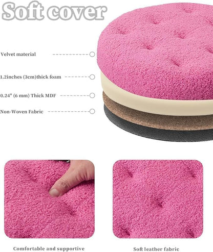 Bsketa Round Storage Ottoman, 14" Folding Velvet Foot Stool,Pink 2 Pack