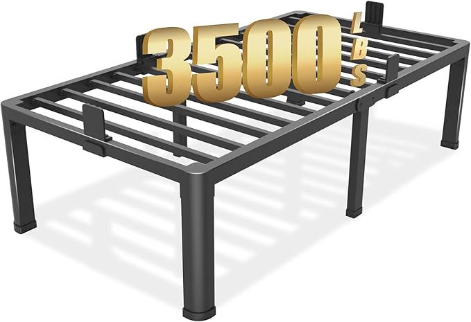 Yitong Angel 18 inch Twin XL Bed Frame with Round Corner Legs Mattress Slide Stopper,3500 lbs Heavy Duty Metal Platform,No Box Spring Needed,Easy Assembly,Noise Free