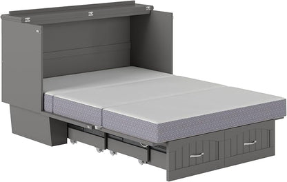 AFI, Nantucket Full Size Murphy Bed Chest with Mattress, Storage Drawer and Built-in USB Charger, Grey