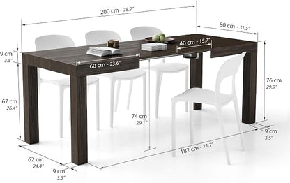 Mobili Fiver, First Extendable Table, 47.2(78.7) x31.5 in, Dark Walnut, for 6-8 People, Expandable Dining Table for Kitchen, Living Room, Italian Furniture