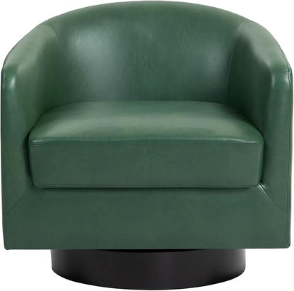 Swivel Barrel Accent Chairs Set of 2, Faux Leather Armchair for Living Room, Green