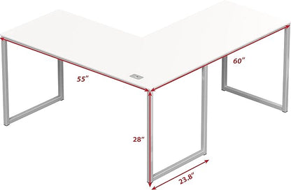 SHW Mission 55 x 60 Inches L-Shape Home Office Computer Desk, White