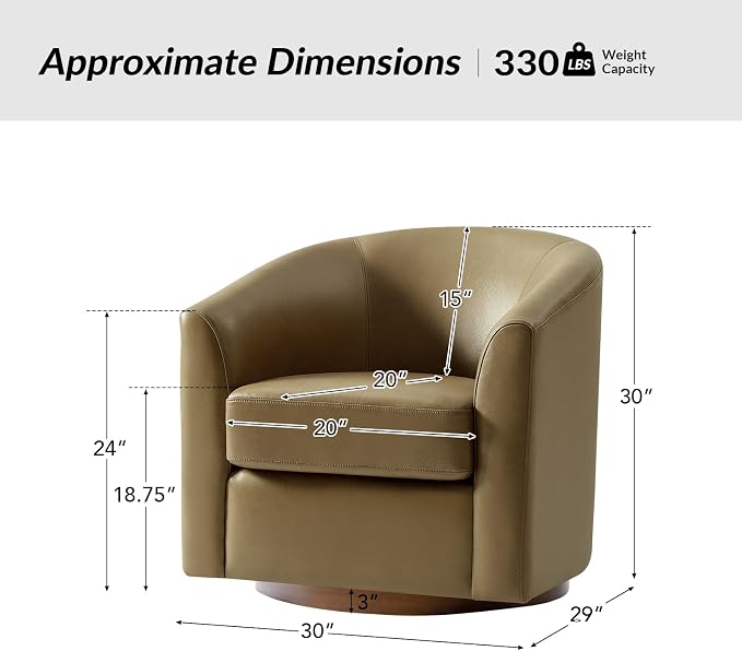 HULALA HOME Genuine Leather Swivel Barrel Chair, Round Swivel Accent Chair with Solid Wood Base, No Assembly Required, Taupe