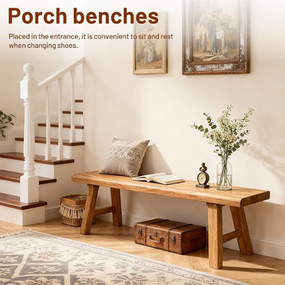 Wooden Bench Indoor Farmhouse Skinny Entryway Bench Hallway Foyer | Rustic Indoor Bench for End of Bed, Norrow Solid Wood Benches for Bedroom Living Room(39.37in)