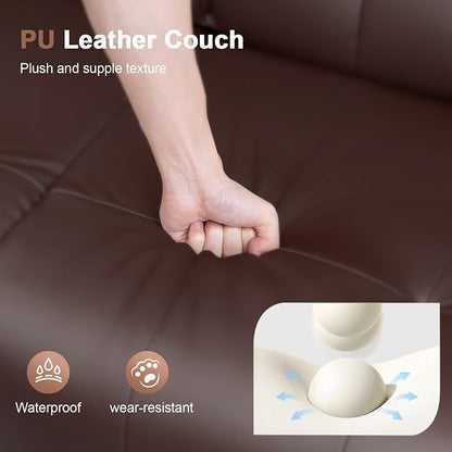Reclining Couch, 113" PU Leather Sofa Recliner with Massage - 4 Seat Home Theater Seating Comfy Soft, Manual Wall Hugger Reclining with Lumbar Support Sofa Set for Family Living Room, Brown
