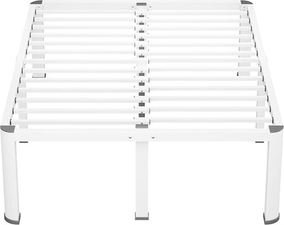 VIPSHOW 18 Inch White Queen Heavy Duty 3500 lbs Bed Frame with Round-Corner Legs & Anti-Squeak Design – Quick Assembly Metal Platform, No Box Spring Needed