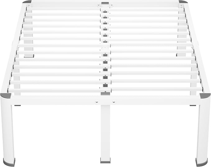 VIPSHOW 14 Inch White Queen Heavy Duty 3500 lbs Bed Frame with Round-Corner Legs & Anti-Squeak Design – Quick Assembly Metal Platform, No Box Spring Needed