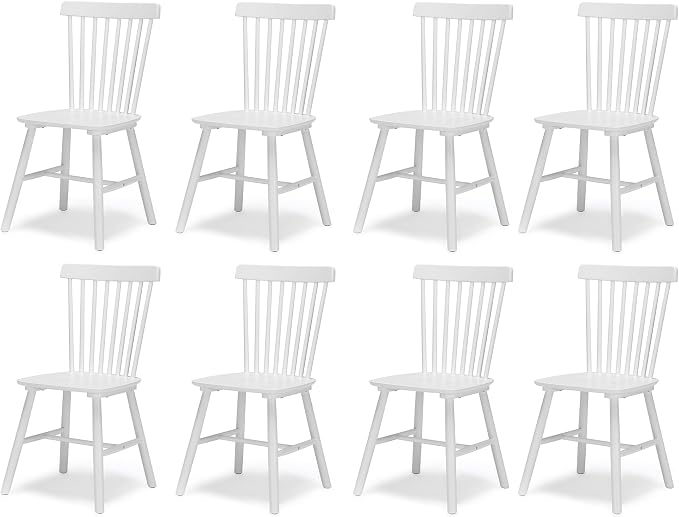 LUE BONA Windsor Dining Chair, Dining Chairs Set of 8, Spindle Back Wood Kitchen Chairs Wooden Dining Chair, Farmhouse Dining Chairs for Kitchen and Dining Room, White