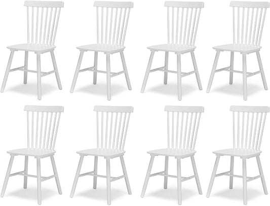 LUE BONA Windsor Dining Chair, Dining Chairs Set of 8, Spindle Back Wood Kitchen Chairs Wooden Dining Chair, Farmhouse Dining Chairs for Kitchen and Dining Room, White