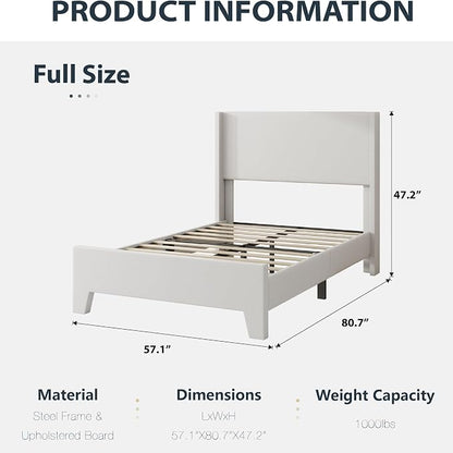 Full Size Bed Frame with Faux Leather Upholstered Headboard, Wear-Resistant, Easy Clean, Mattress Foundation, No Box Spring Required, Easy Assembly, Grey