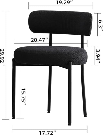 DYHOME Black Boucle Dining Chairs Set of 6, Modern Upholstered Dining Chairs with Curved Backrest and Metal Legs, Kitchen Dining Room Chairs