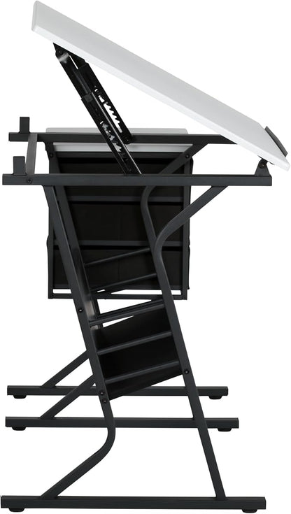 2 Piece Eclipse Ultra Center/Drawing Table with Stool, Angle Adjustable Top, Storage Shelves, and Drawers