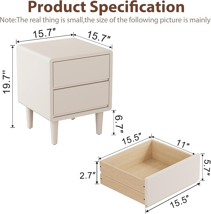 White Nightstand Solid Wood Nightstand,Small Night Stand with Drawers Wood Night Stand,Small Bedside Tables for Bedroom,Living Room,Office,White Bedside Table