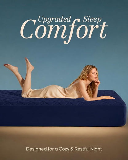 Quilted Fitted Mattress Pad, Full Mattress Protector Topper with Deep Pocket Stretches up to 16 Inches, Machine Washable Mattress Cover by Utopia Bedding (Navy)