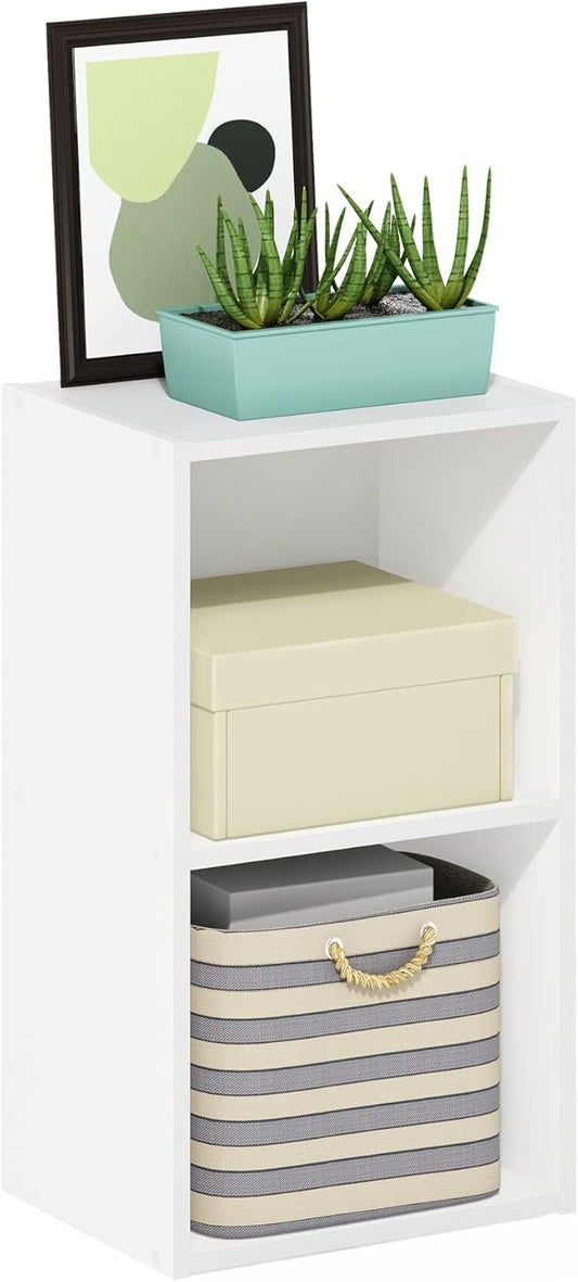 Furinno PASIR Book Shelf, 2-Tier Modern Bookshelf, Open Shelves Bookcase 9 x 12 x 21, Easy Assembly, for Living Room, Bedroom, Home Office, White