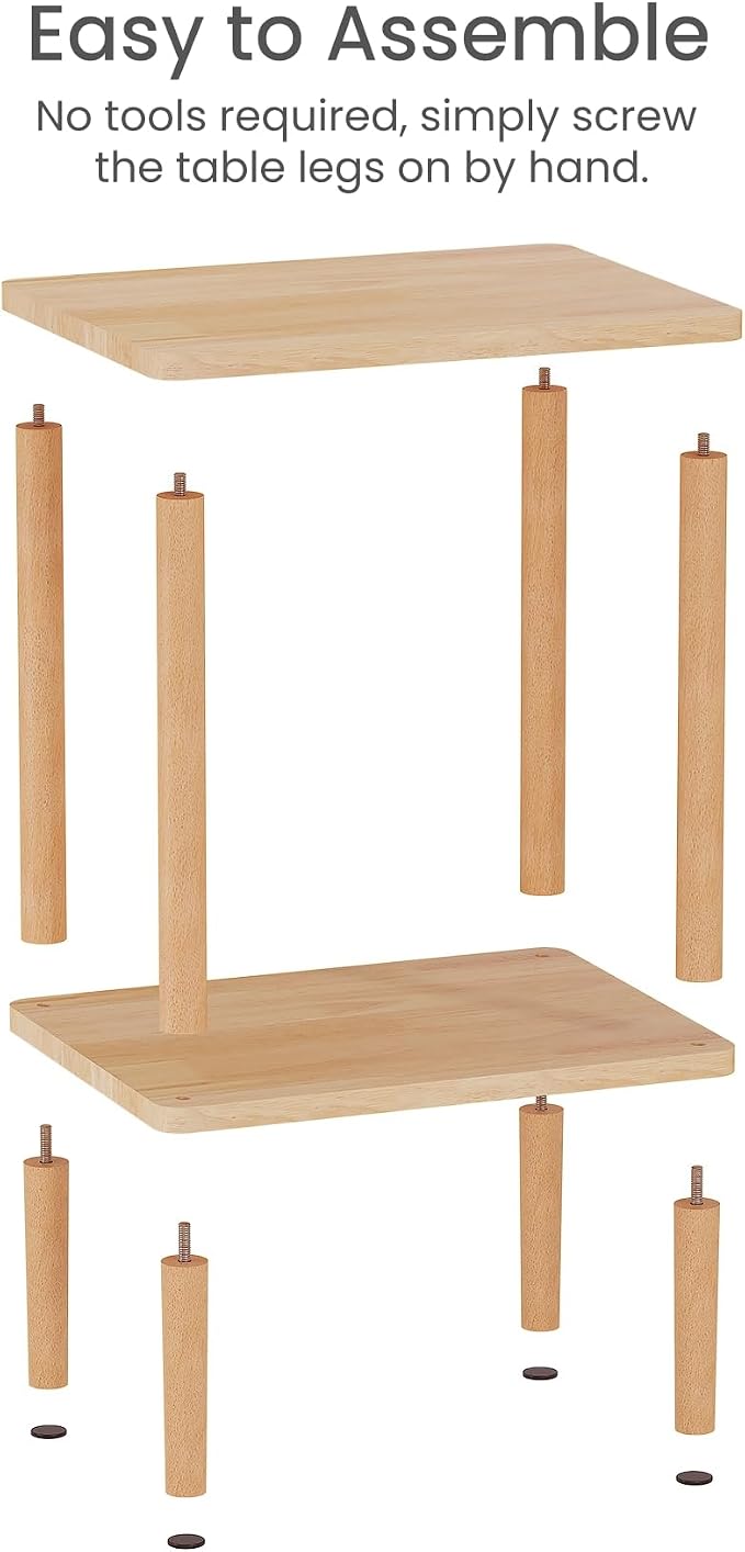 Solid Wood Side Table, Small End Table, Narrow Nightstand Bedside Table | 2-Tiers Real Oak Wood Table for Small Spaces, Bedroom, Living Room, Farmhouse, No-Tool Assembly.