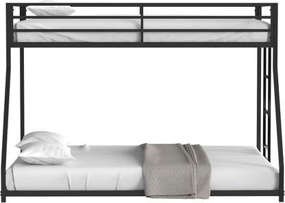 EMKK Twin Over Full Bunk Bed for Adults, Metal Bunk Beds Twin Over Full Size for Teens Dorm Bedroom Guest Room,Heavy Duty Bunk Beds with Ladder and Safety Full Length Guardrail (Black A)