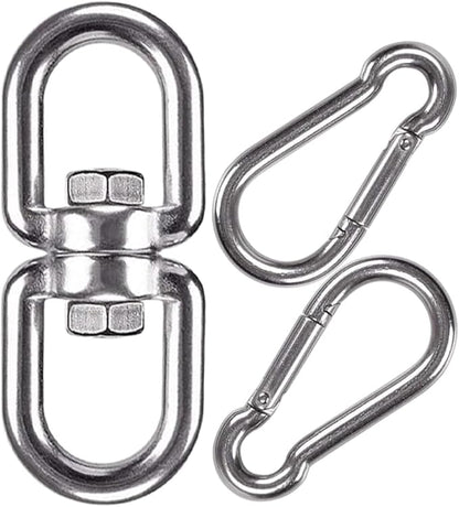 Swing Swivel, Heavy Duty 304 Stainless Steel Double Ended Hanging Eye Hook Hanger with Snap Hooks for Heavy Bag, Gym Equipment, Aerial Yoga, Hammock Chair, Outdoor Playground Swing Set