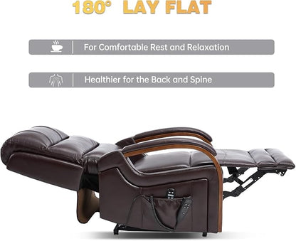 Trustyue Power Lift Recliner Chair, 180° Lay Flat Recliner, Lift Chair with Massage and Heat, Standing Assistance, Living Room Chair for Elderly People(Faux Leather Dark Brown)
