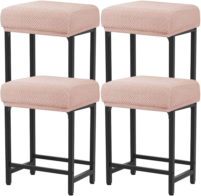 Levoberg Bar Stool Cover Rectangle Stretch Counter Height Barstool Slipcovers Rectangular Vanity Stool Cover Kitchen Counter Saddle Seat Cover for Wooden Metal Bench Set of 4 Khaki