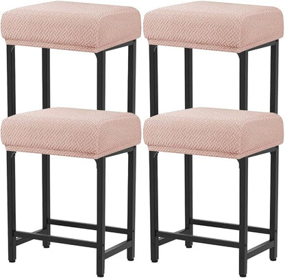 Levoberg Bar Stool Cover Rectangle Stretch Counter Height Barstool Slipcovers Rectangular Vanity Stool Cover Kitchen Counter Saddle Seat Cover for Wooden Metal Bench Set of 4 Khaki