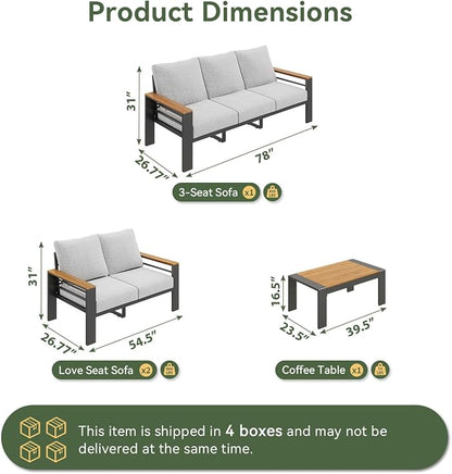 Aoxun Patio Furniture Set, 7 Piece Aluminum Patio Sets With 5" Thicken & Washable Cushion, Waterproof Outdoor Furniture With Coffee Table, Outdoor Couch Sectional For Backyard, Porch And Garden (Grey)
