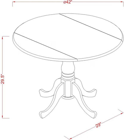 East West Furniture DLT-BLK-T Dining Room Table - a Round Top with 2 Drops Leaf and Pedestal Leg, 42x29.5 Inch, Black Finish