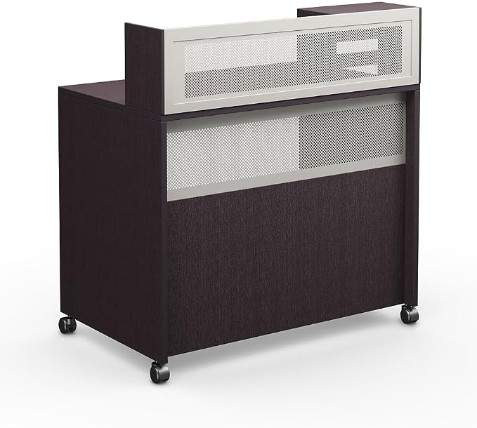 NBF Reception Desk Standing Height Workstation with Mobile Casters for Office Lobby, 48" W x 30" D, Espresso, At Work Collection