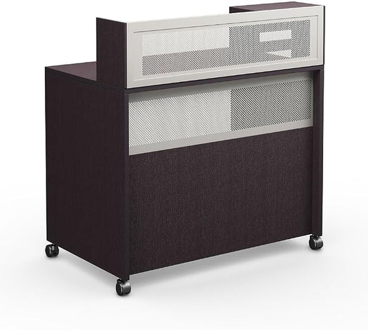 NBF Reception Desk Standing Height Workstation with Mobile Casters for Office Lobby, 48" W x 30" D, Espresso, At Work Collection