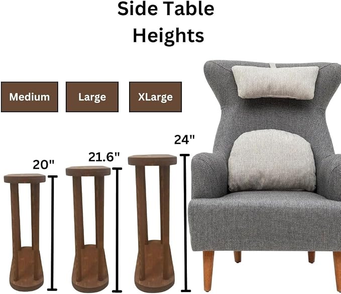 Oval Solid Wood Narrow Side Table, Slim Small Pedestal Coffee Table for Living Room, Modern Minimalist Design for Small Spaces, Recliner Drink Table (Dark Walnut, XLarge)