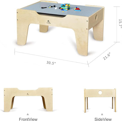 Kid's All-in-One Activity Play Table with 290 Building Bricks and 30-Piece Wooden Train Set Railway,Cars,Track and Accessories for Toddlers Boys and Girls Children's Toy Playset Game Desk