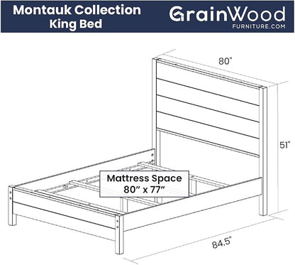 Grain Wood Furniture Montauk Solid Wood Bed, King Size, Farmhouse Black